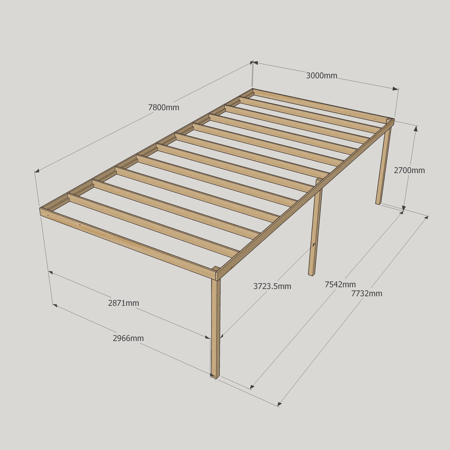 Wall Mounted Box Pergola - Light Green - 3m Depth x 7.8m Length