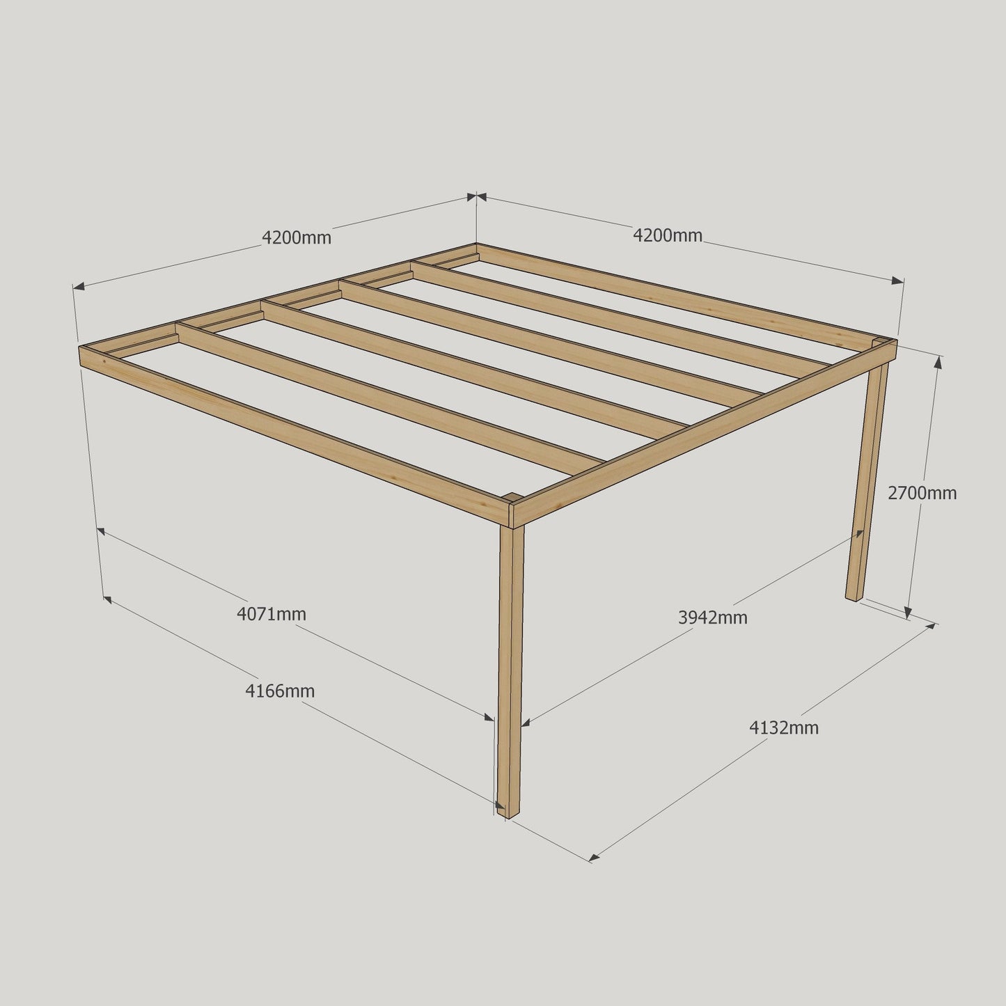 Wall Mounted Box Pergola - Light Green - 4.2m Depth x 4.2m Length