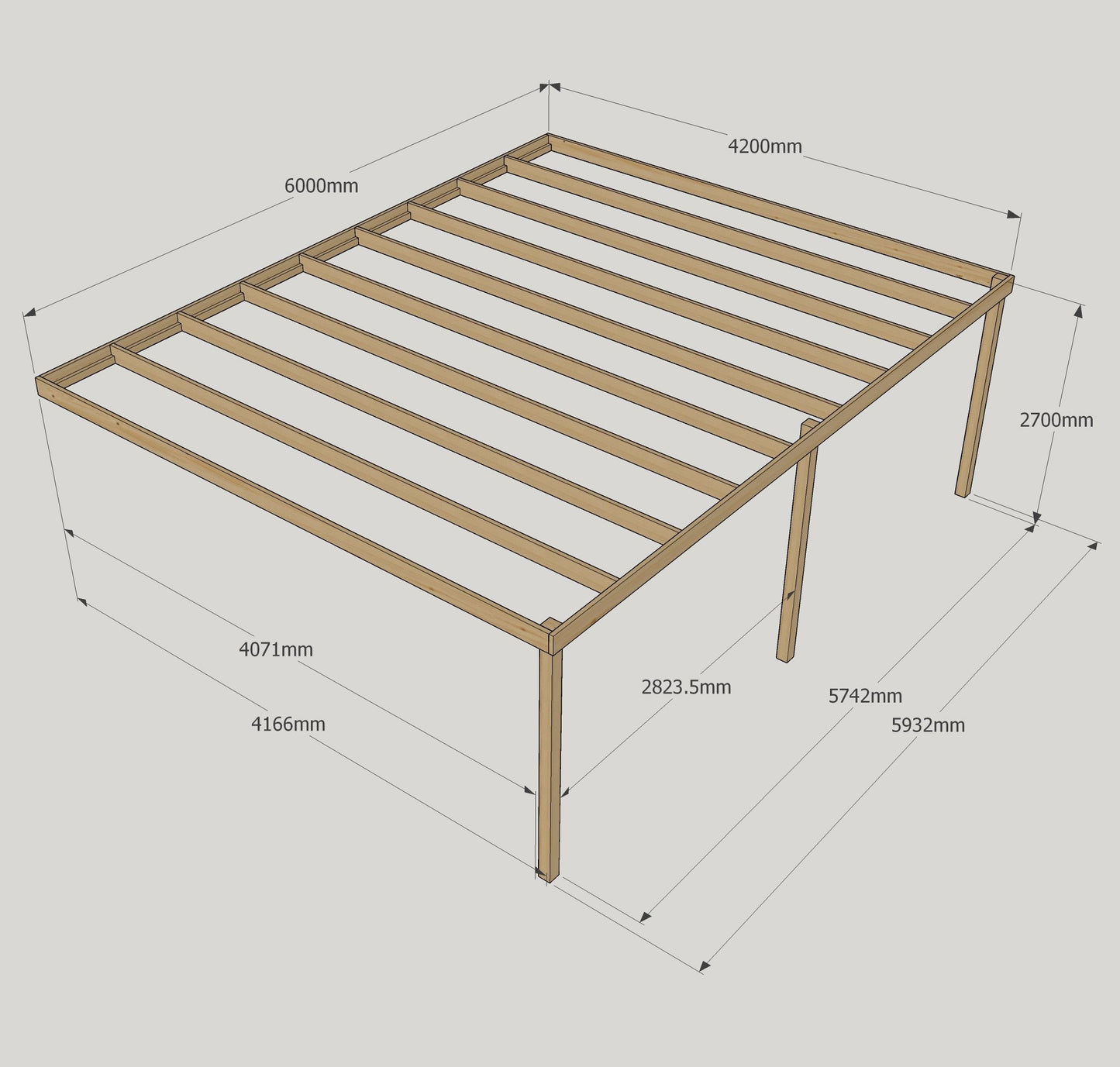Wall Mounted Box Pergola - Light Green - 4.2m Depth x 6m Length