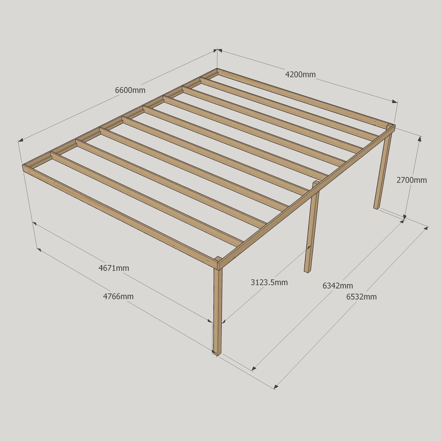 Wall Mounted Box Pergola - Light Green - 4.8m Depth x 6.6m Length