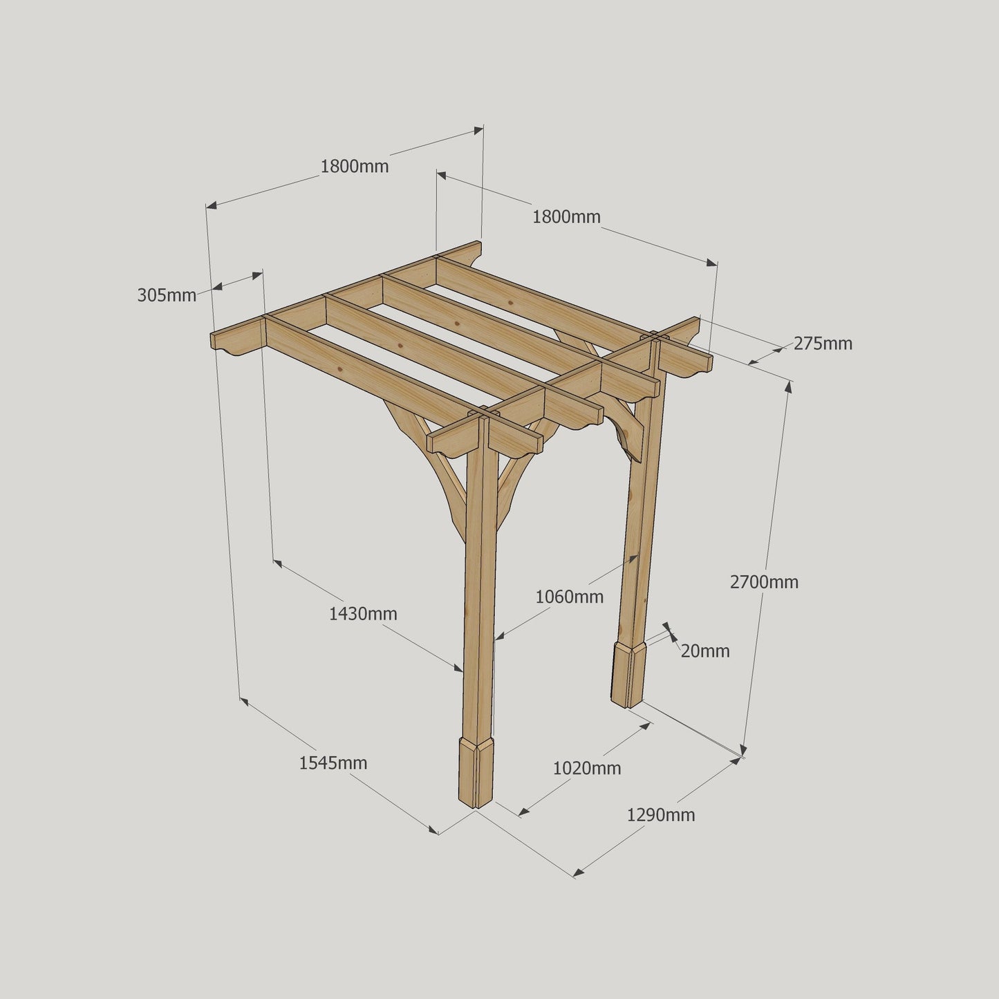 Wall Mounted Premium Pergola - Light Green - 1.8m Depth x 1.8m Length