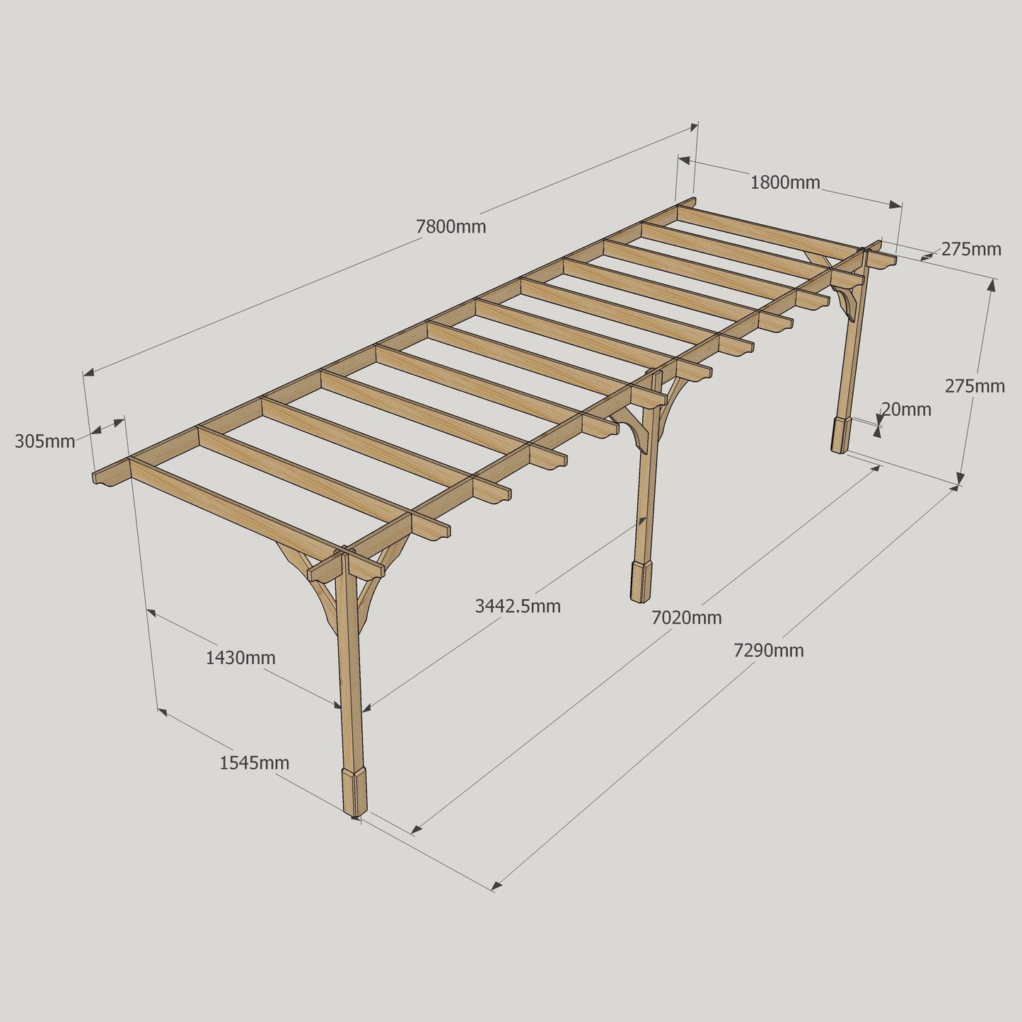 Wall Mounted Premium Pergola - Light Green - 1.8m Depth x 7.8m Length
