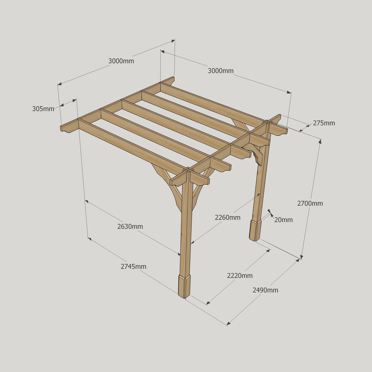 Wall Mounted Premium Pergola - Light Green - 3m Depth x 3m Length