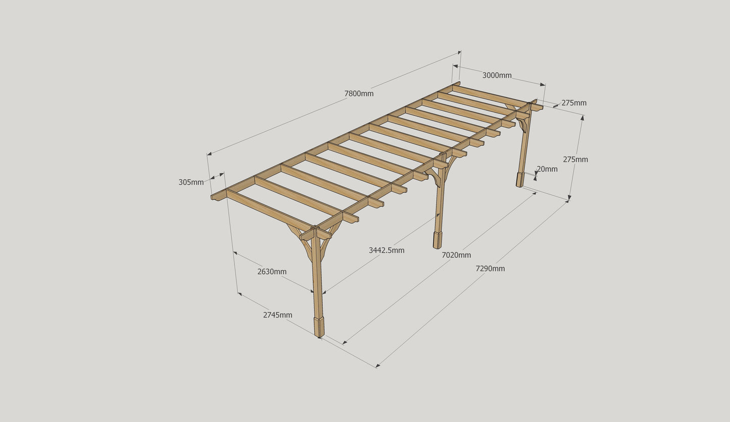 Wall Mounted Premium Pergola - Light Green - 3m Depth x 7.8m Length