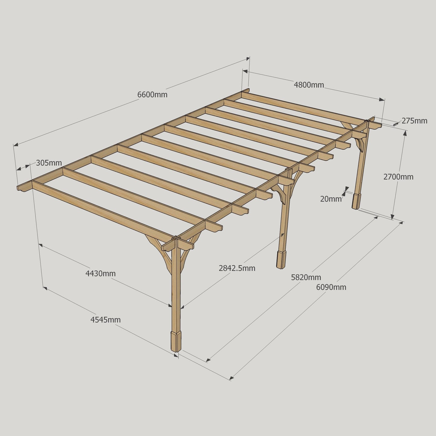 Wall Mounted Premium Pergola - Light Green - 4.8m Depth x 6.6m Length