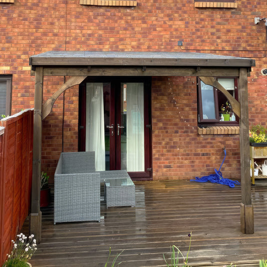 Timber Felt Shingle Roof | Wall Mounted Garden Shelter | Rustic Brown | 2.5m Depth x 3.62m Width