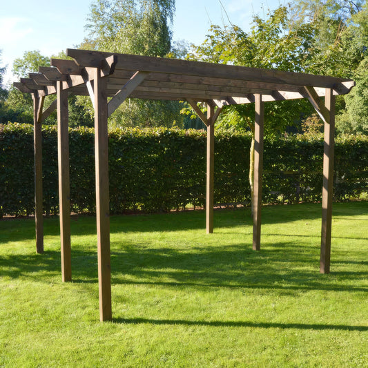 Pergola | Timber Garden Pergola | Freestanding Garden Structure | Open Slatted Roof | Rustic Brown | 2.4m Width x 5.4m Length