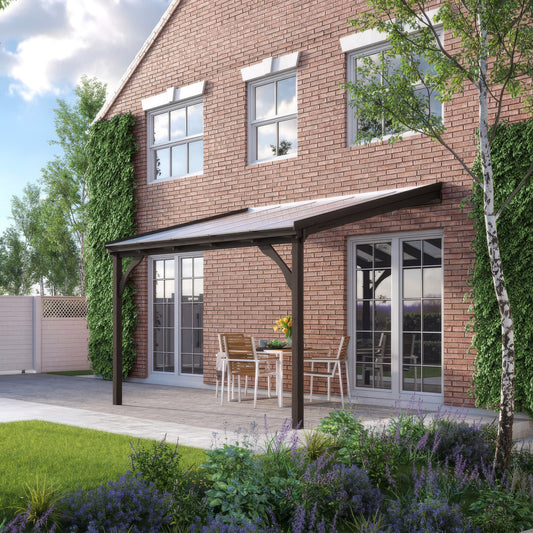 Timber Polycarbonate Roof | Wall Mounted Garden Shelter | Rustic Brown | 4.5m Depth x 4.34m Width