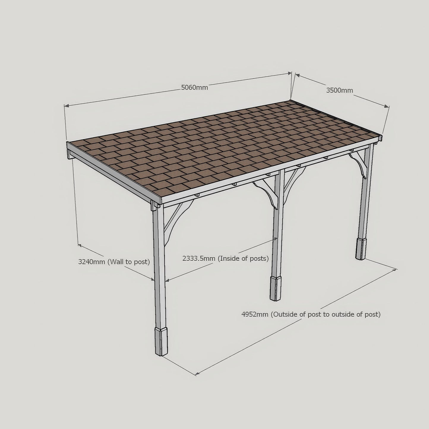 Wall Mounted Felt Shingle Roof Gazebo - Rustic Brown - 3.5m Depth x 5.06m Width