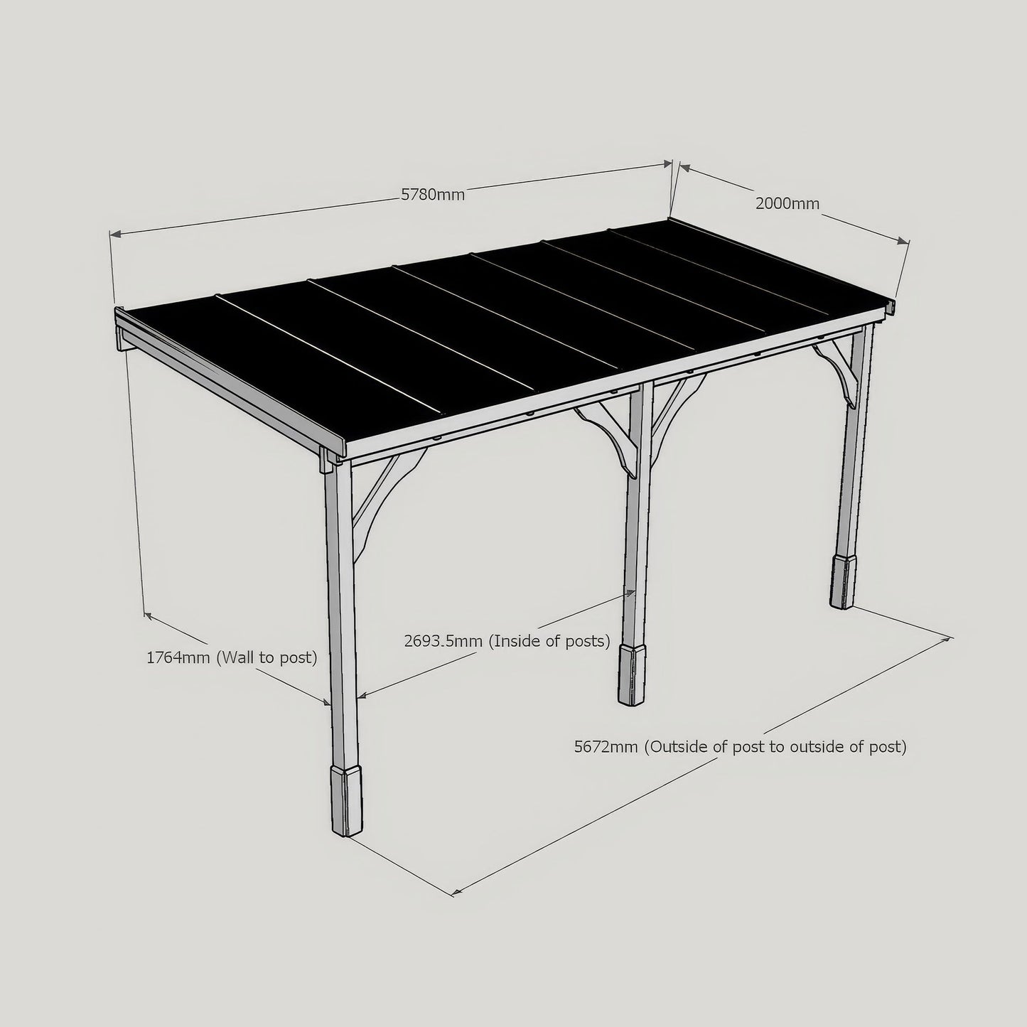 Wall Mounted Polycarbonate Roof Gazebo - Light Green - 2m Depth x 5.78m Width