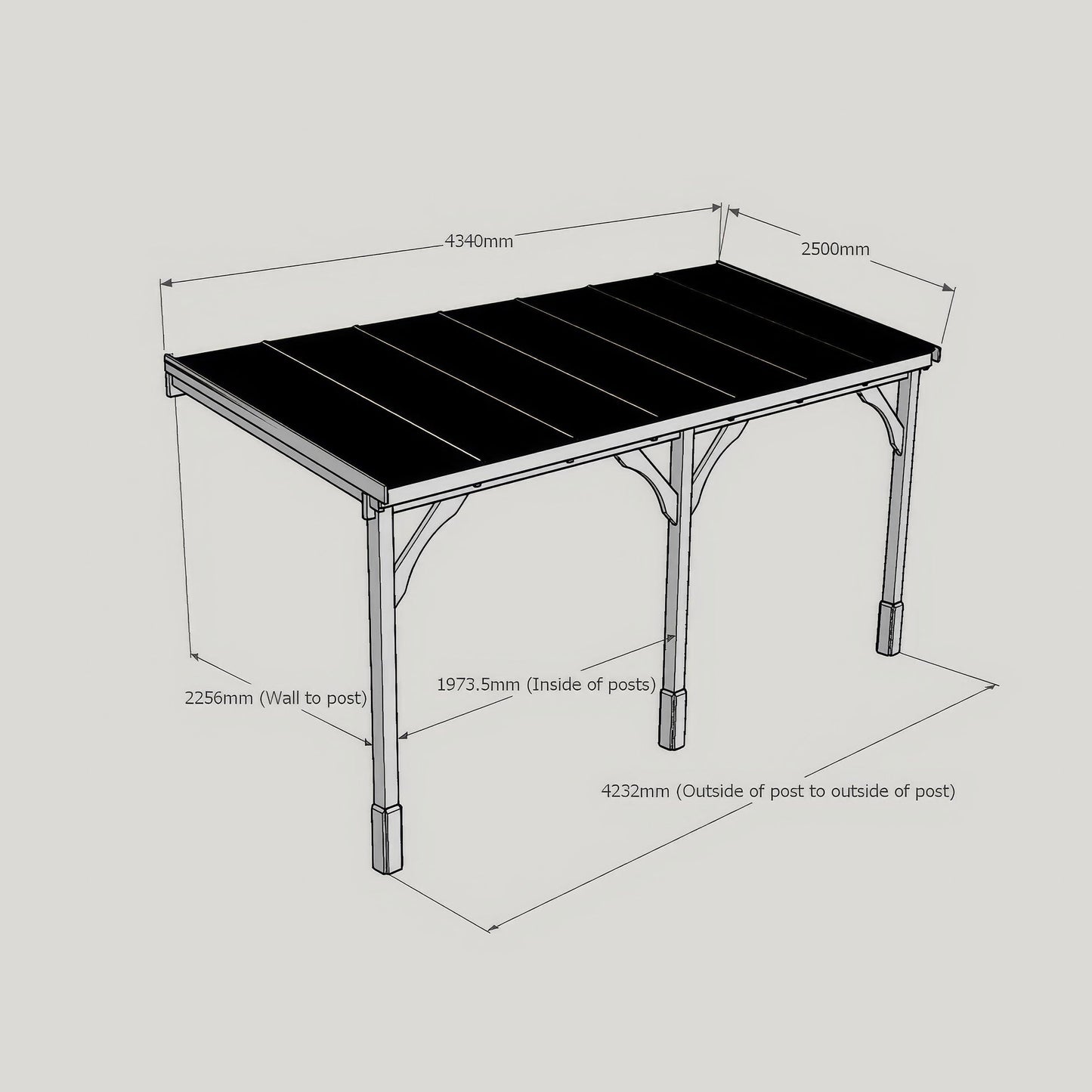 Wall Mounted Polycarbonate Roof Gazebo - Rustic Brown - 2.5m Depth x 4.34m Width