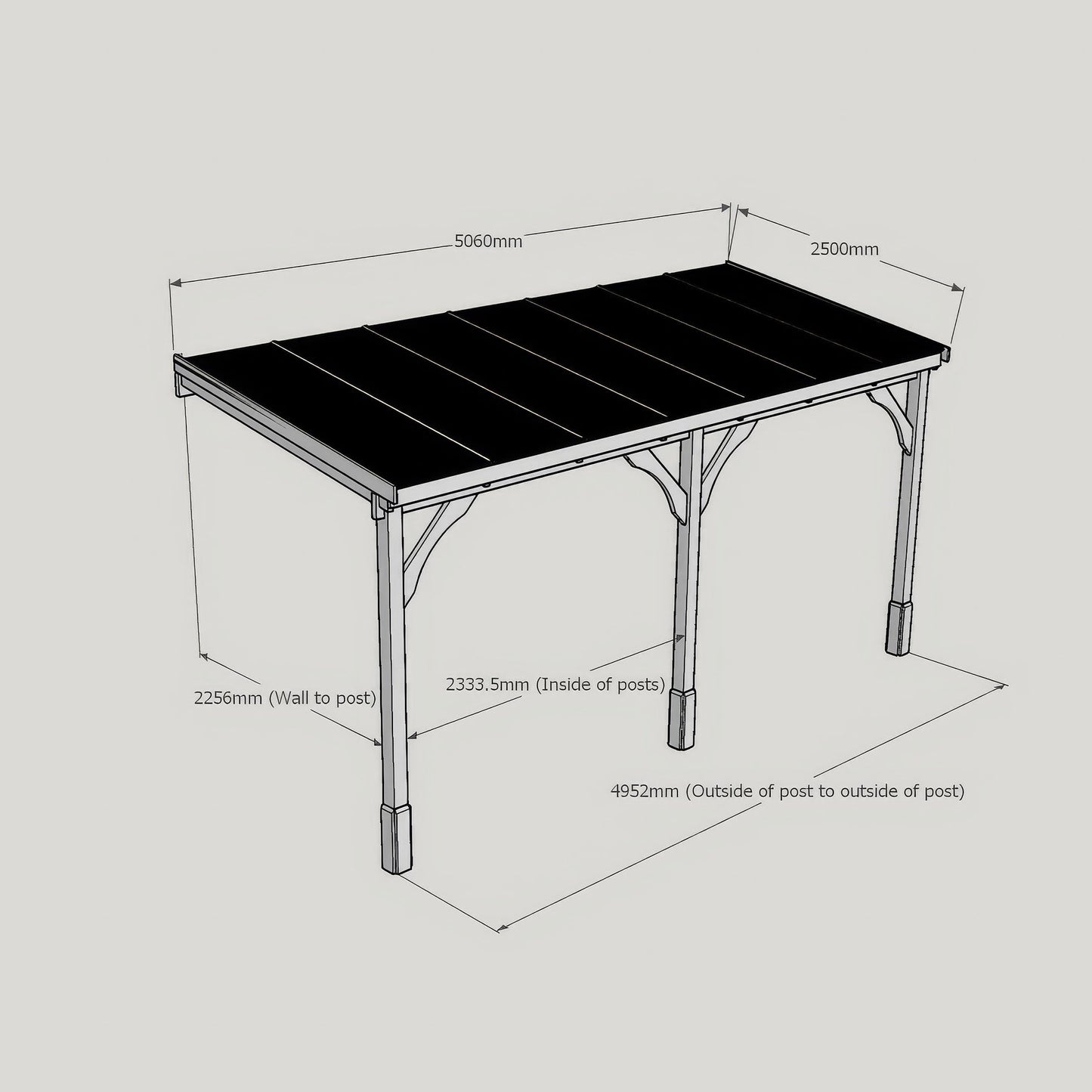 Wall Mounted Polycarbonate Roof Carport - Rustic Brown - 2.5m Depth x 5.06m Width