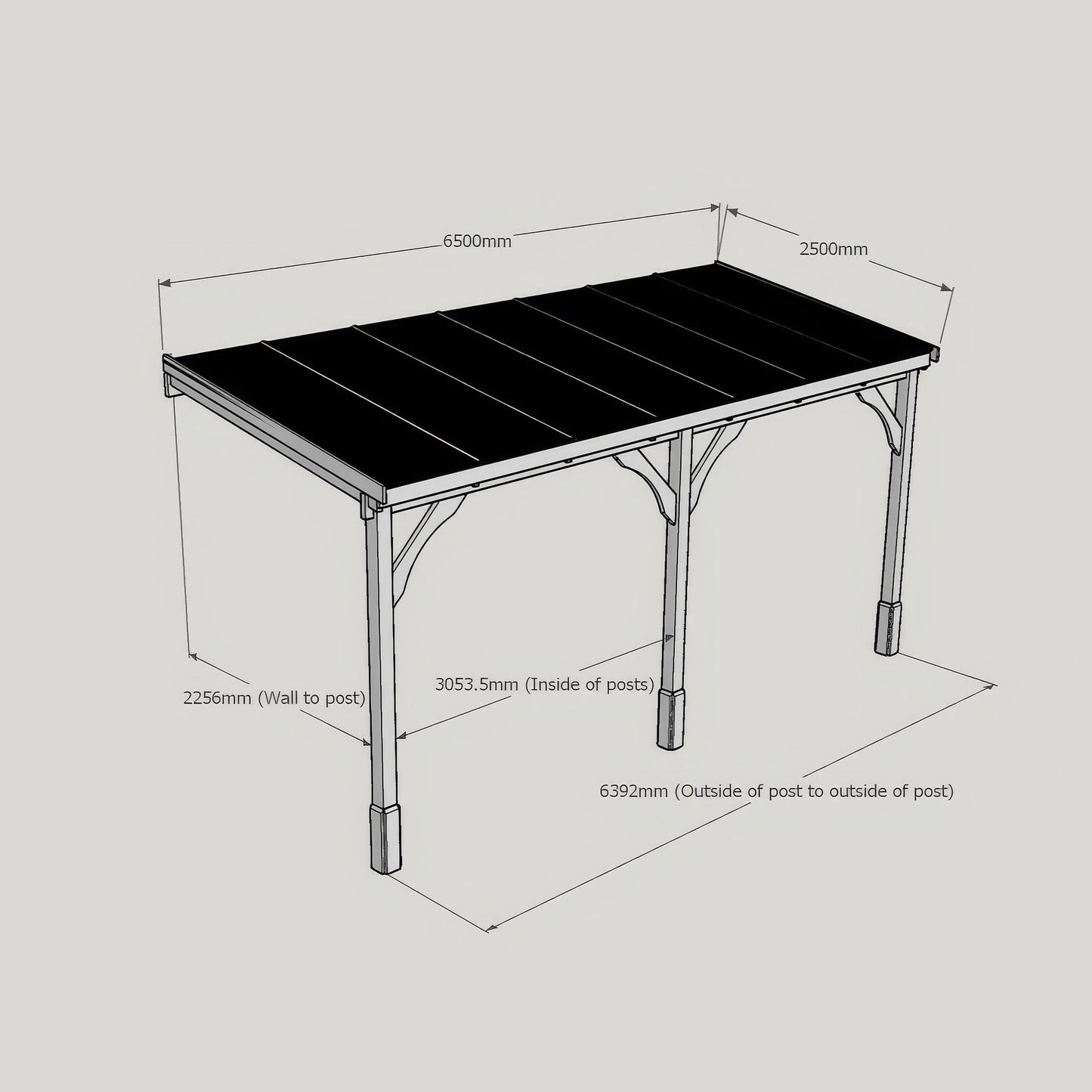 Wall Mounted Polycarbonate Roof Gazebo - Rustic Brown - 2.5m Depth x 6.5m Width