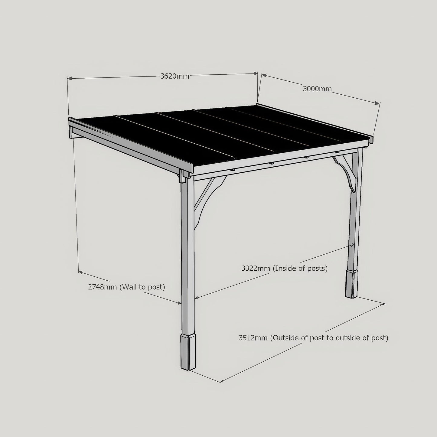 Wall Mounted Polycarbonate Roof Carport - Rustic Brown - 3m Depth x 3.62m Width
