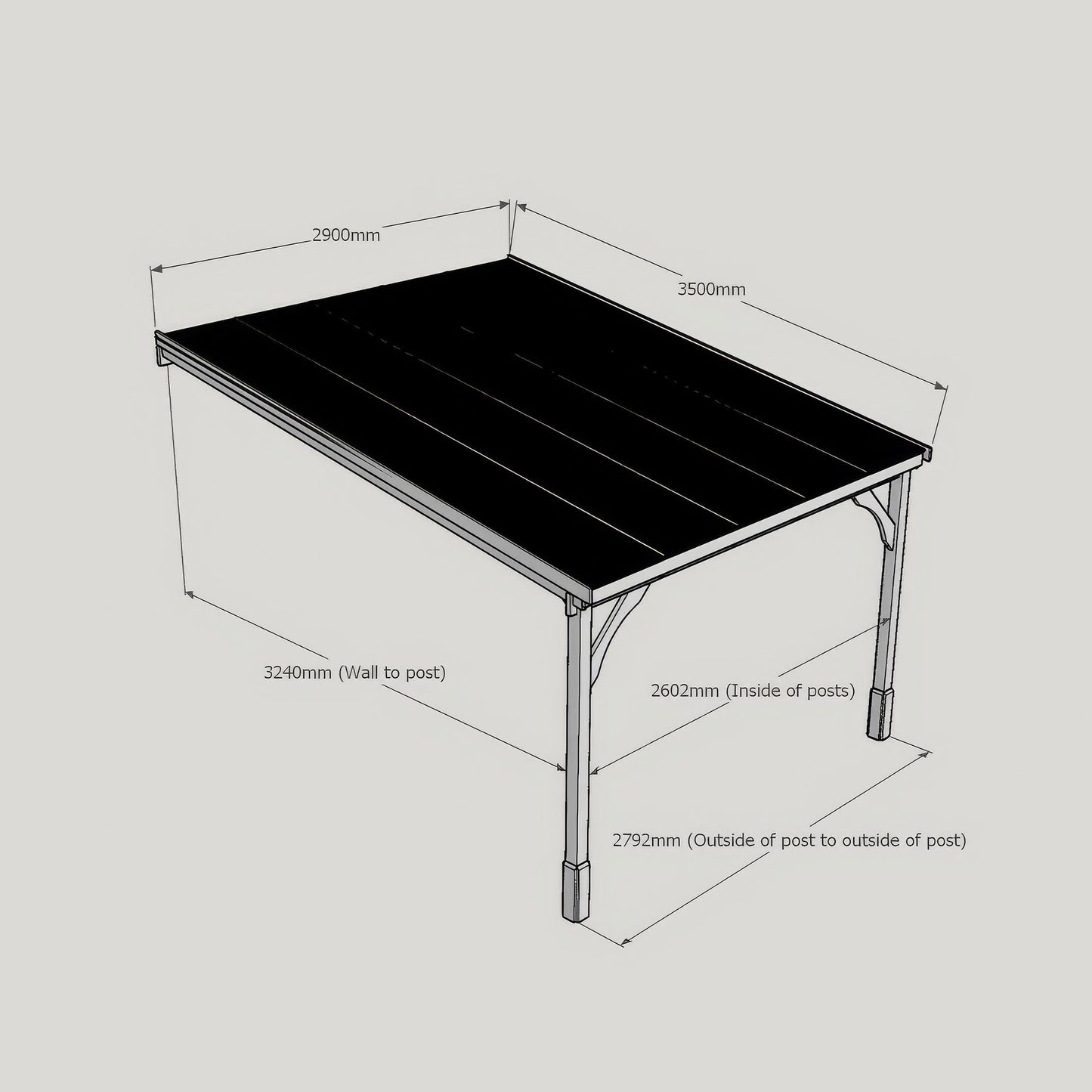Wall Mounted Polycarbonate Roof Gazebo - Light Green - 3.5m Depth x 2.9m Width