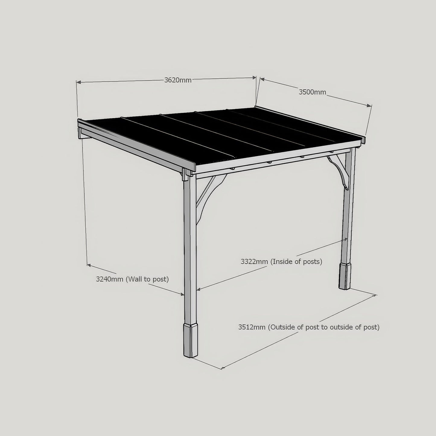 Wall Mounted Polycarbonate Roof Carport - Rustic Brown - 3.5m Depth x 3.62m Width