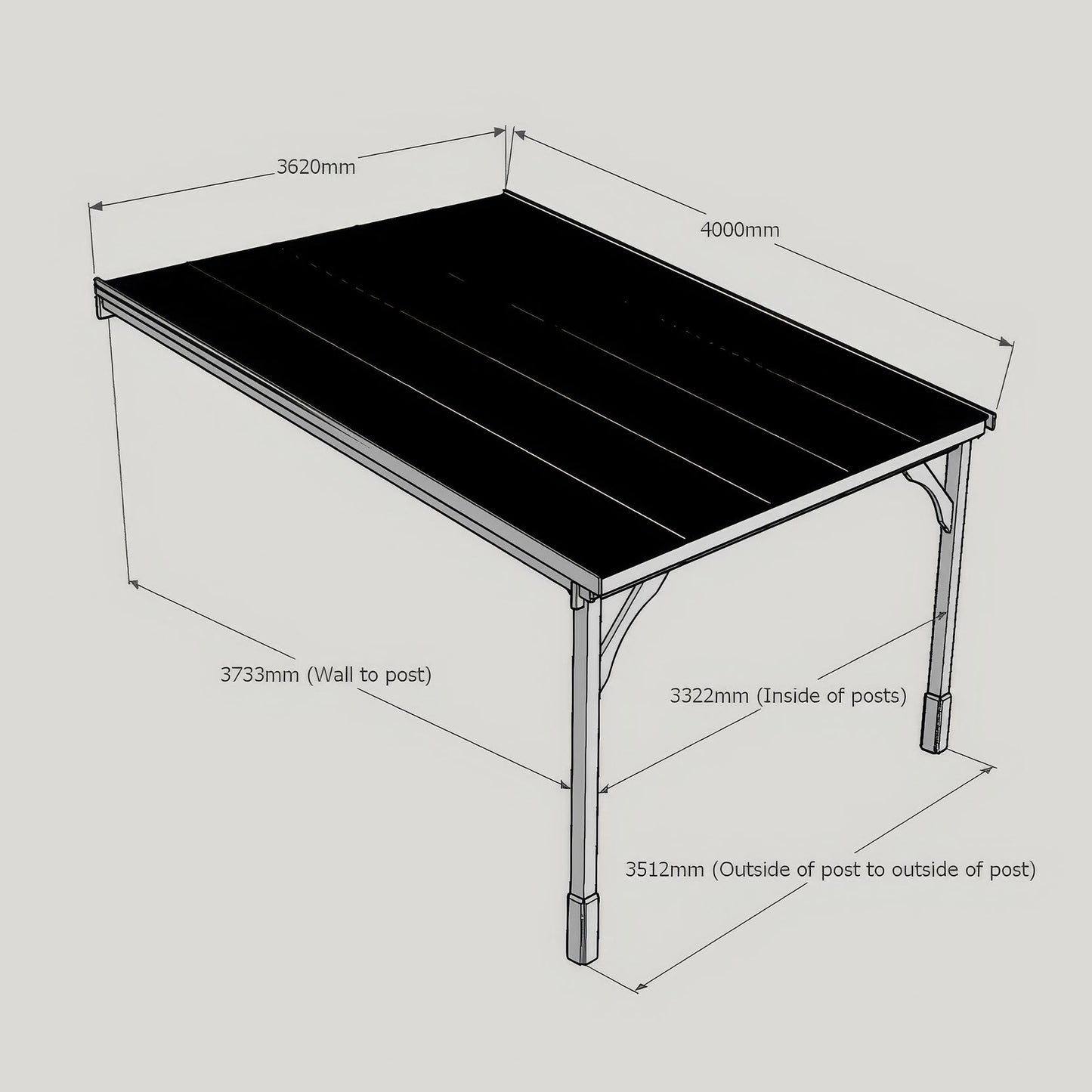 Wall Mounted Polycarbonate Roof Carport - Rustic Brown - 4m Depth x 3.62m Width