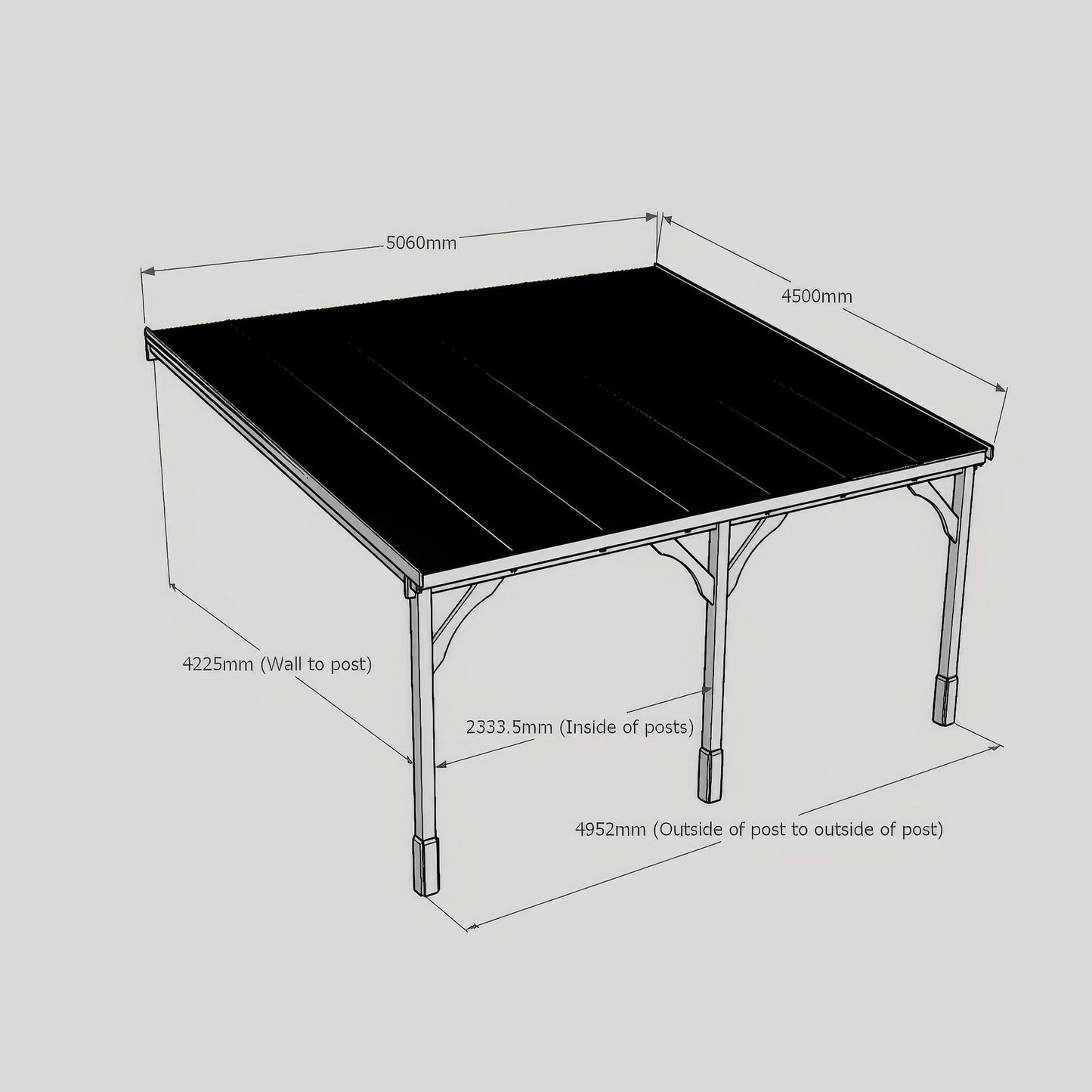 Wall Mounted Polycarbonate Roof Gazebo - Light Green - 4.5m Depth x 5.06m Width
