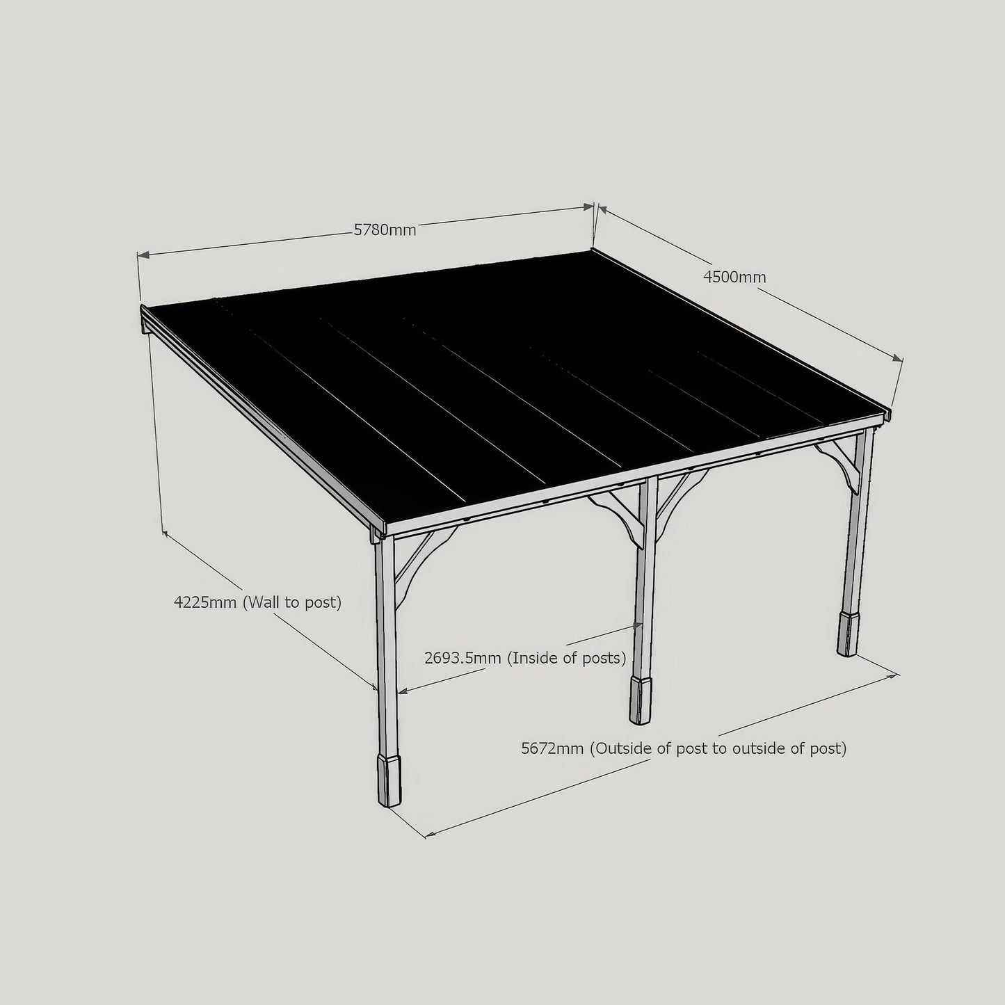 Wall Mounted Polycarbonate Roof Gazebo - Light Green - 4.5m Depth x 5.78m Width