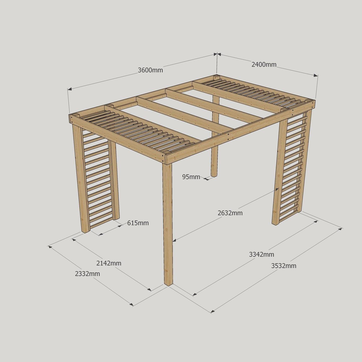 Freestanding Panel Pergola - Light Green - 2.4m Width x 3.6m Length