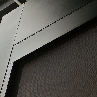 Motorised side screen in black from inside, fabric screen blocking outside view