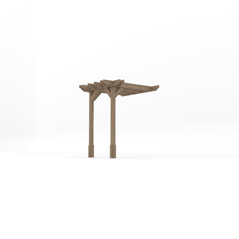 Wall Mounted Double Premium Pergola - Rustic Brown - 1.8m Depth x 1.8m Length