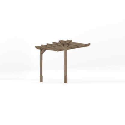 Wall Mounted Double Premium Pergola - Rustic Brown - 1.8m Depth x 3m Length