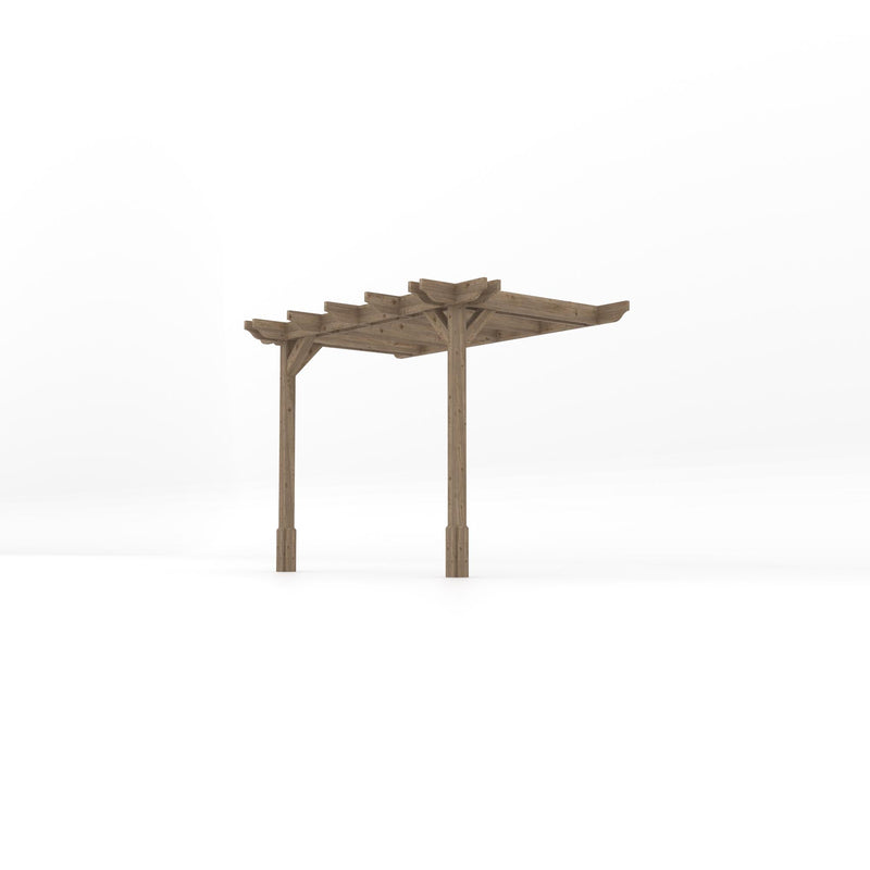 Wall Mounted Double Premium Pergola - Rustic Brown - 1.8m Depth x 3.6m Length