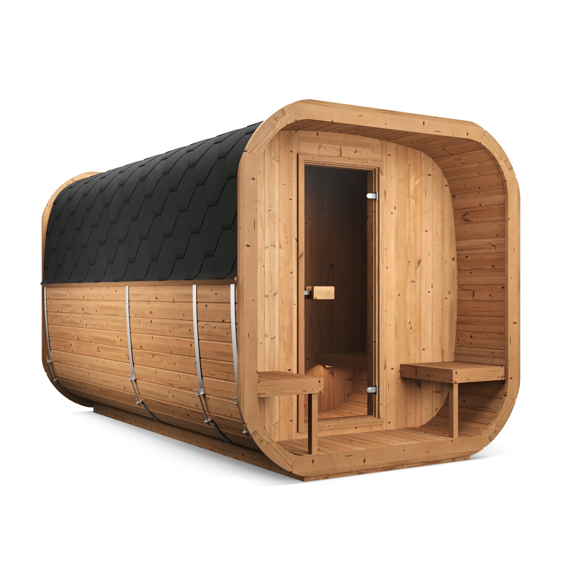 Beacon 385 Pro Thermowood 6 Person Outdoor Cube Sauna with Terrace & Changing Room product exterior view