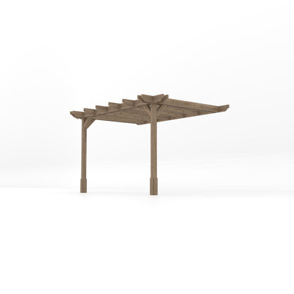 Wall Mounted Double Premium Pergola - Rustic Brown - 2.4m Depth x 3.6m Length