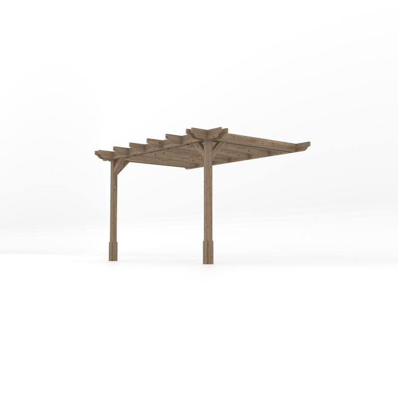 Wall Mounted Double Premium Pergola - Rustic Brown - 2.4m Depth x 3.6m Length