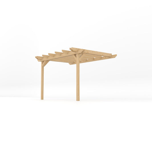 Veranda | Timber Double Garden Veranda | Wall Mounted Garden Structure | Open Slatted Roof | Light Green | 2.4m Depth x 3.6m Length