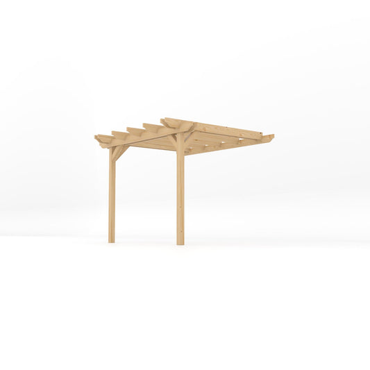 Veranda | Timber Double Garden Veranda | Wall Mounted Garden Structure | Open Slatted Roof | Light Green | 2.4m Depth x 3m Length