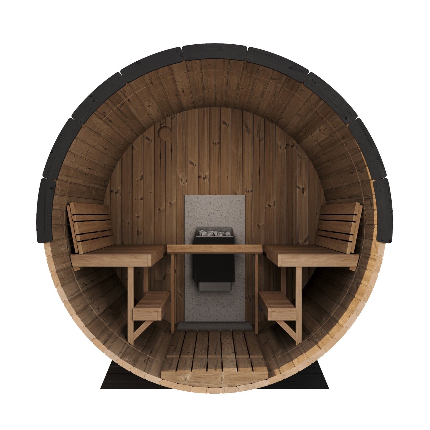 charnia 280 classic 6 person outdoor barrel sauna with terrace product exterior view — view 9