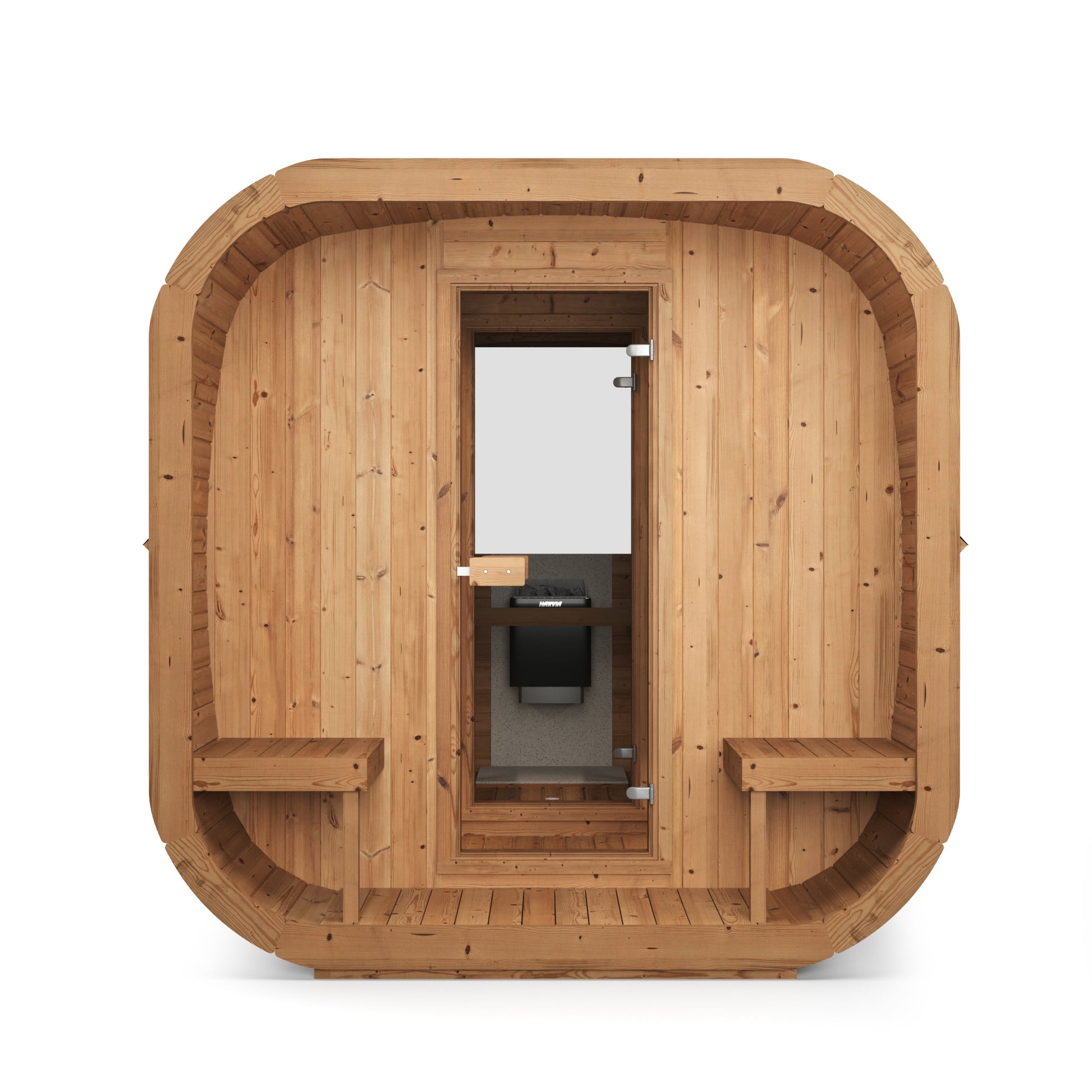beacon 385 pro thermowood 6 person outdoor cube sauna with terrace changing room product exterior view — view 7