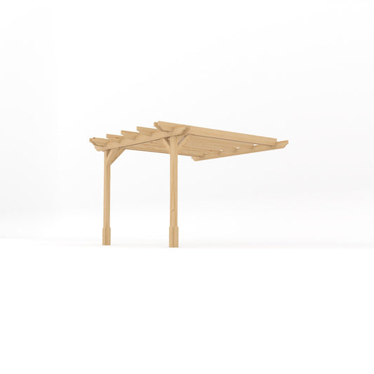 Veranda | Timber Double Garden Veranda | Wall Mounted Garden Structure | Open Slatted Roof | Light Green | 3m Depth x 3m Length