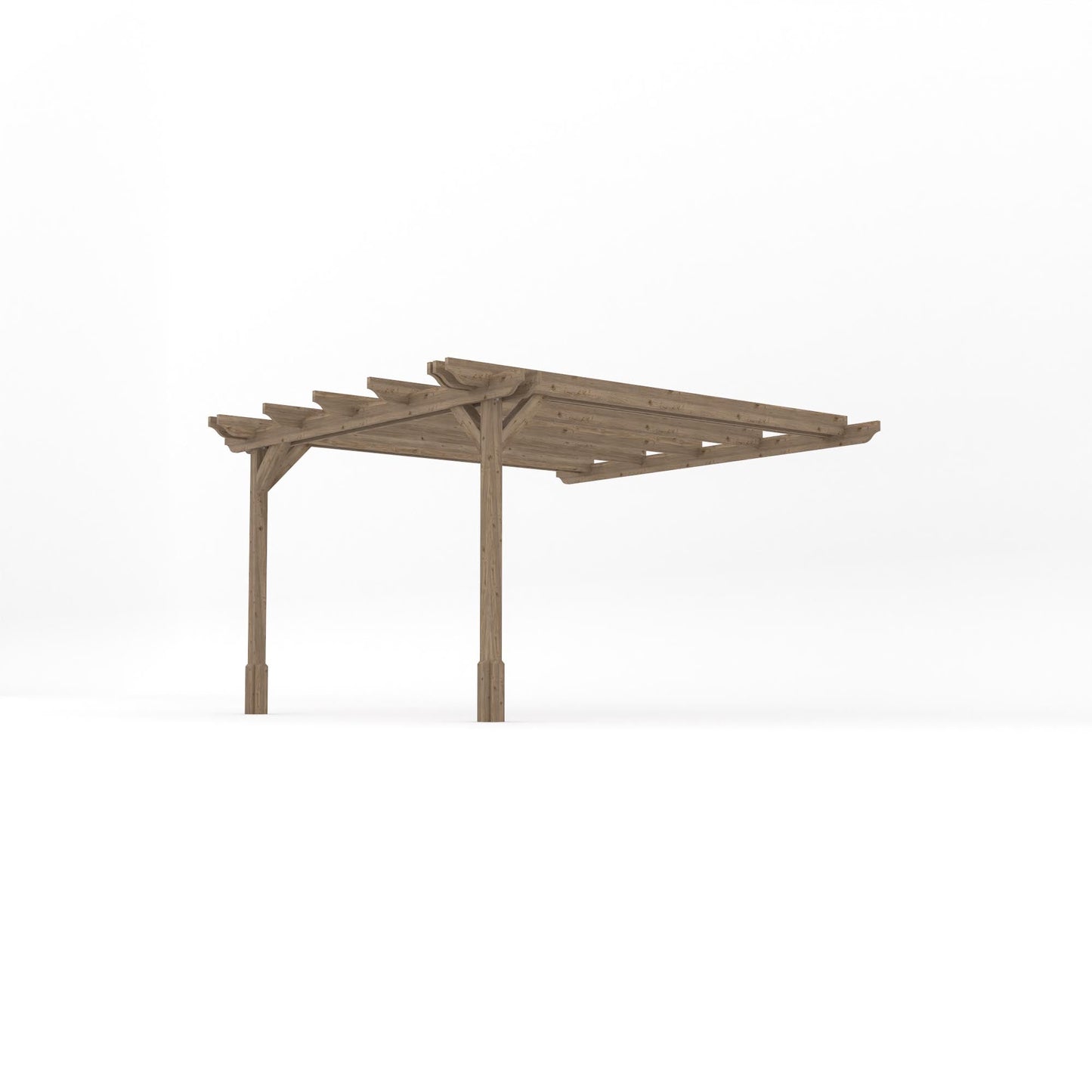 Wall Mounted Double Garden Pergola - Rustic Brown - 3.6m Depth x 3.6m Length