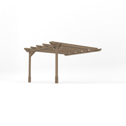 Wall Mounted Double Garden Pergola - Rustic Brown - 3.6m Depth x 3.6m Length
