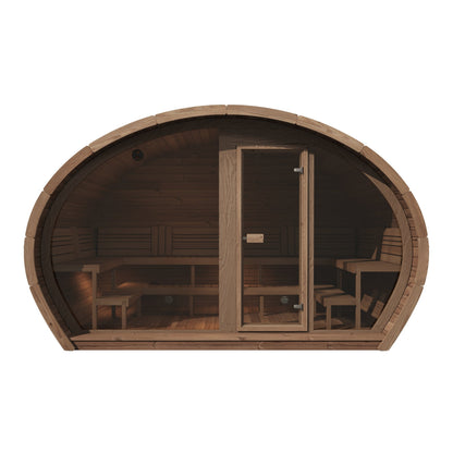 wanaka 400 deluxe thermowood with glass front 10 person outdoor sauna product exterior view — view 2