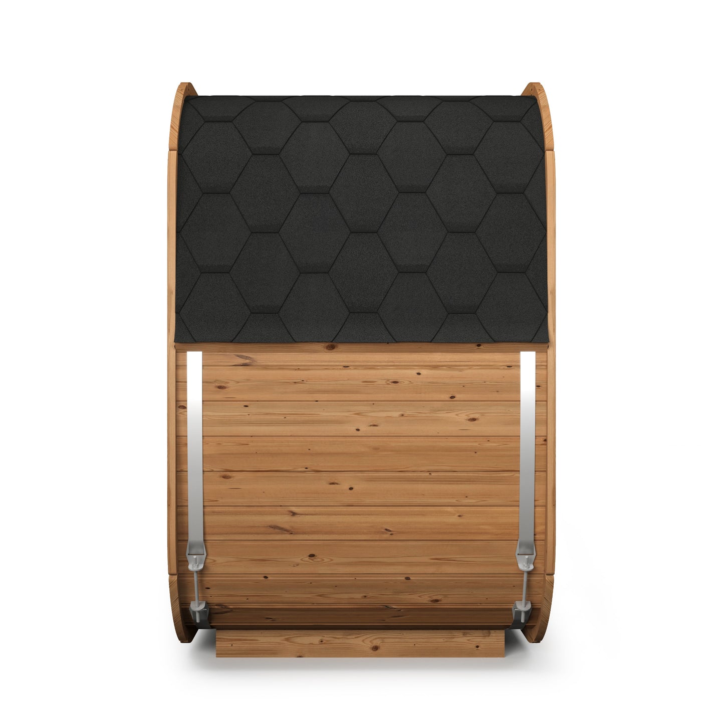 beacon 125 mini deluxe thermowood with glass front 2 person outdoor cube sauna cutaway render