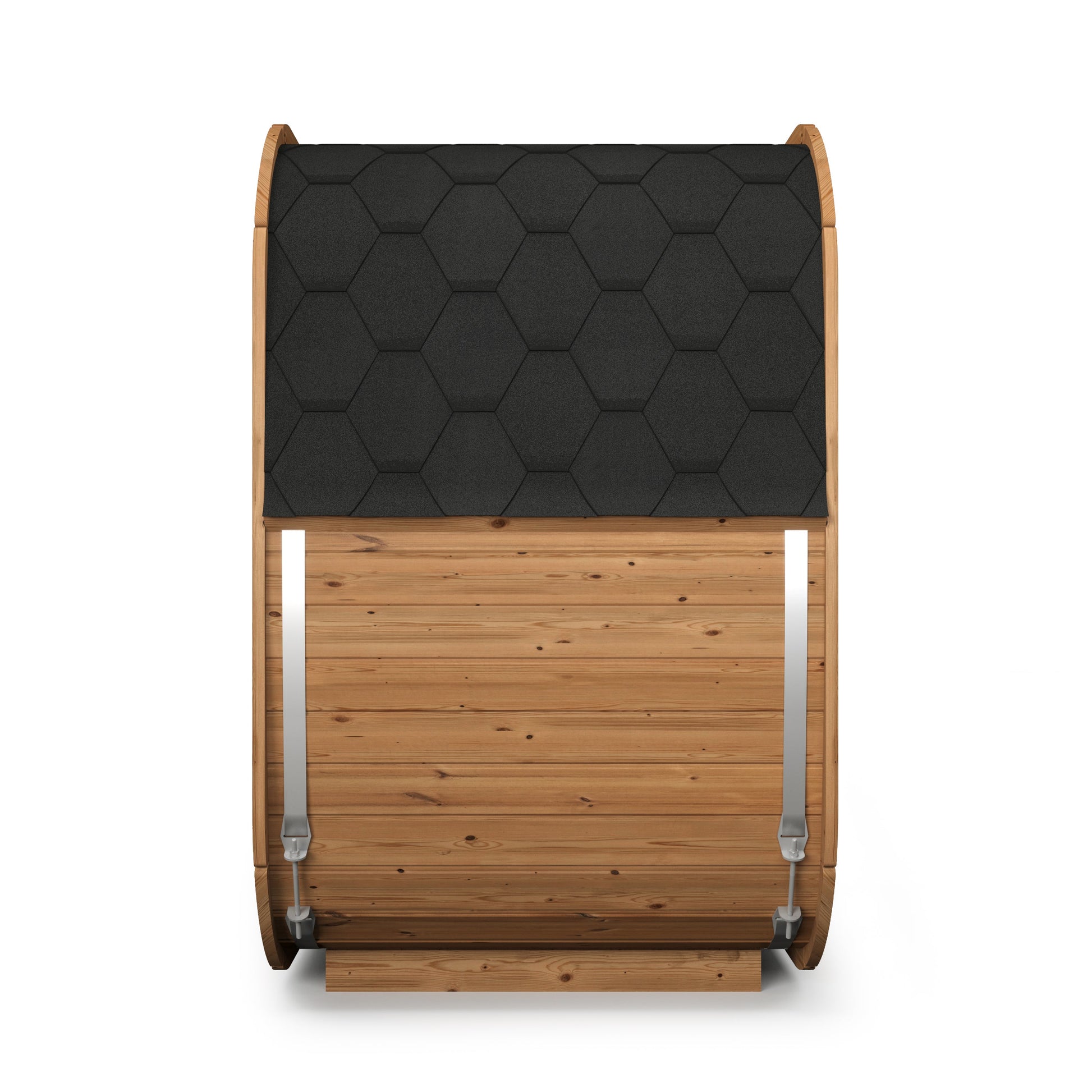 beacon 125 mini deluxe thermowood with glass front 2 person outdoor cube sauna cutaway render