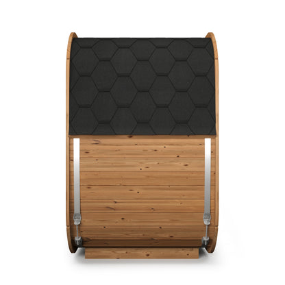 beacon 125 mini deluxe thermowood with glass front 2 person outdoor cube sauna cutaway render