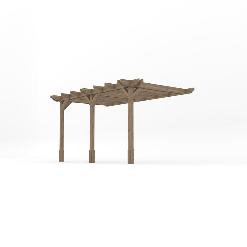 Wall Mounted Double Premium Pergola - Rustic Brown - 1.8m Depth x 4.2m Length