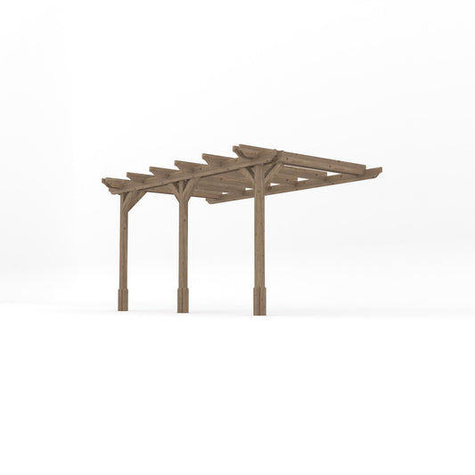 Veranda | Timber Double Garden Veranda | Wall Mounted Garden Structure | Open Slatted Roof | Rustic Brown | 1.8m Depth x 4.2m Length