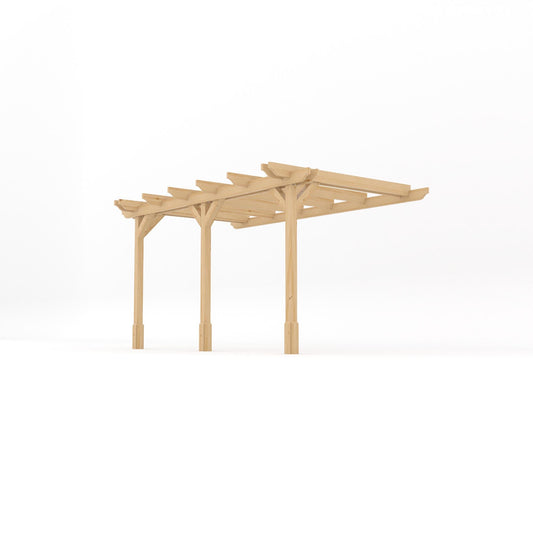 Veranda | Timber Double Garden Veranda | Wall Mounted Garden Structure | Open Slatted Roof | Light Green | 2.4m Depth x 4.2m Length