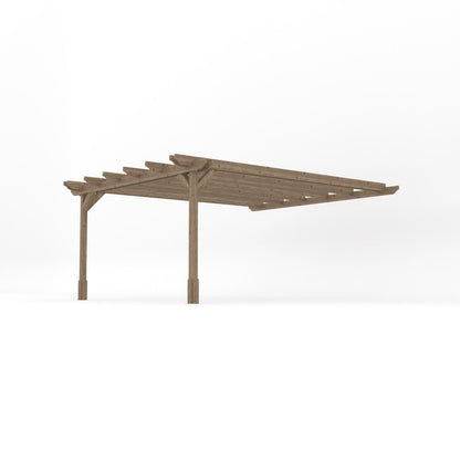 Wall Mounted Double Garden Pergola - Rustic Brown - 4.2m Depth x 4.2m Length