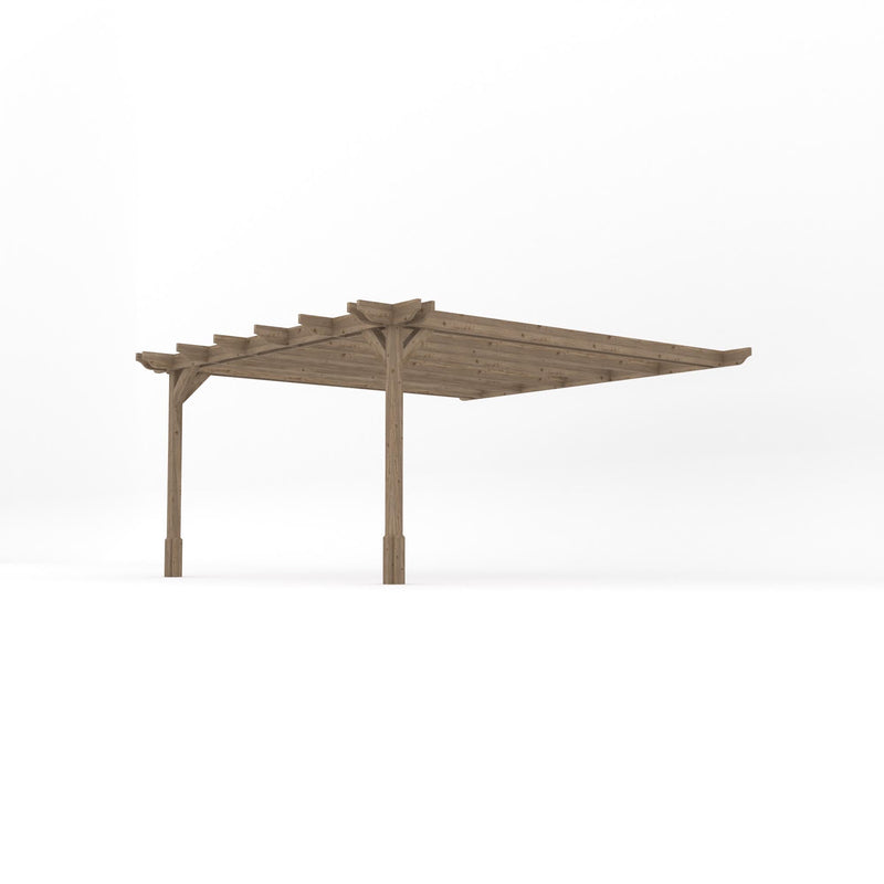 Wall Mounted Double Premium Pergola - Rustic Brown - 4.2m Depth x 4.2m Length