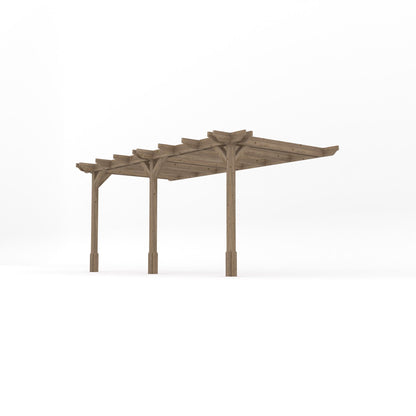 Wall Mounted Double Premium Pergola - Rustic Brown - 4.2m Depth x 4.8m Length