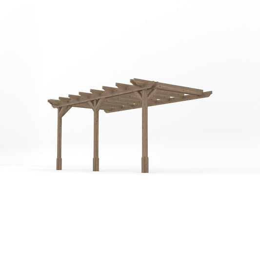 Veranda | Timber Double Garden Veranda | Wall Mounted Garden Structure | Open Slatted Roof | Rustic Brown | 1.8m Depth x 4.8m Length