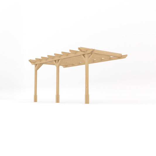 Veranda | Timber Double Garden Veranda | Wall Mounted Garden Structure | Open Slatted Roof | Light Green | 1.8m Depth x 4.8m Length